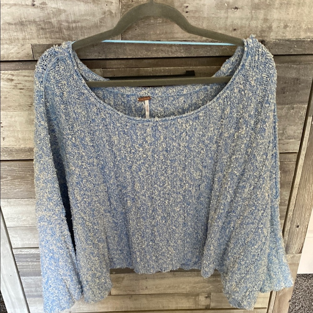 Free People Crop Blue Textured Women's Sweater